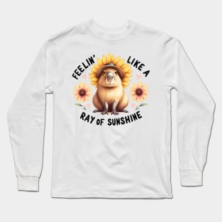 Feelin' Like a Ray of Sunshine Sunflower Capybara Long Sleeve T-Shirt